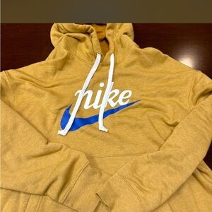 Nike Men's Mustard Hoodie with Blue Logo